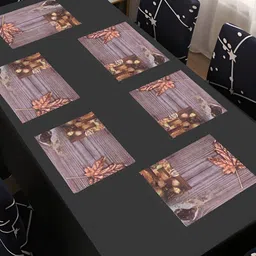 REVEXO Blue & Brown 6 Pieces Floral Printed Rectangular Table Placemats-16