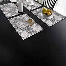Dakshya Industries Silver Toned 4 Pieces Floral Rectangle Table Placemats-28