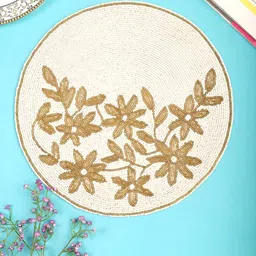 PURINA'S White & Cream Embellished Beaded Table Placemats-46