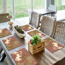 SPACE OF JOY 6 Pieces Brown & Green Printed Anti-Slip Table Placemats-23