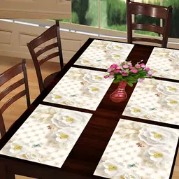 REVEXO Peach 6 Pieces Floral Printed Table Placemats-12