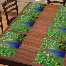 REVEXO  Blue & Green 6Pcs Ethnic Motifs Anti-Slip Rectangle Shaped Table Placemats-14