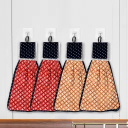 Kuber Industries Red & Black 4 Pieces Printed Washbasin Hanging Napkin Kitchen Towels-65