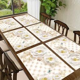 REVEXO Peach & White 6 Pieces Printed Rectangular Table Placemats-0