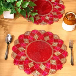 Aditya Impex Red & Brown 2Pieces Ethnic Motifs Round Table Placemats-image-71
