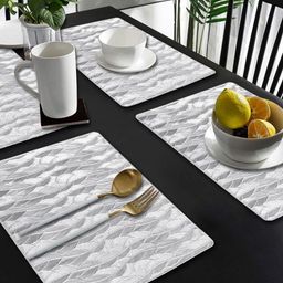 Dakshya Industries Silver Toned 4 Pieces Floral Rectangle Table Placemats-27