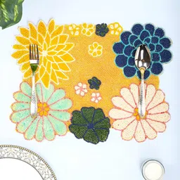 PURINA'S Yellow & Green Rectangle Floral Beaded Table Placemats-image-33