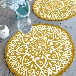 Saral Home 2-Pcs Yellow & White Printed Cotton Anti Skid Table Placemats-18