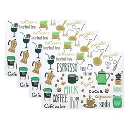 P-Plus International White & Green 4 Pieces Printed Rectangular Table Placemats-1