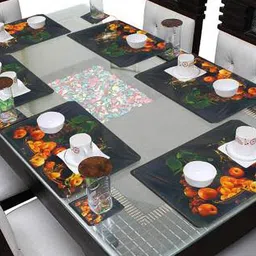 Dakshya Industries Black & Orange 6 Pieces Printed Rectangular Table Placemats-23