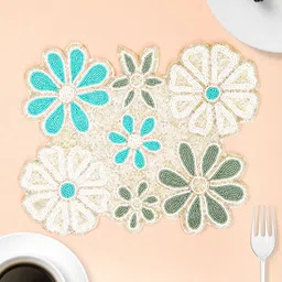 Aditya Impex Cream & Blue Beaded Floral Table Placemats-picture-40
