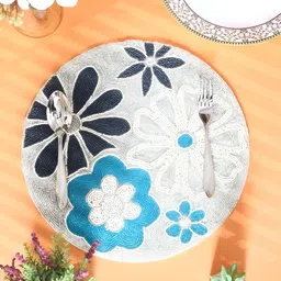 PURINA'S Grey & Blue Floral Beaded Table Placemats-11