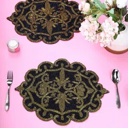 Aditya Impex Black & Cream 2 Pieces Beaded Table Placemats-16