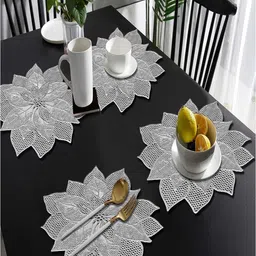 Dakshya Industries 4-Pcs Silver-Toned Floral Table Placemats-58