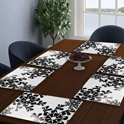 REVEXO 6 Pieces White & Black Printed Rectangular Table Placemats-14