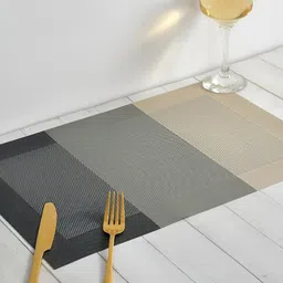 Yellow Weaves 4-Pcs Grey & Beige Woven Design Table Placemats-2