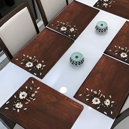 REVEXO Brown & White 6 Pieces Printed Rectangular Table Placemats-10
