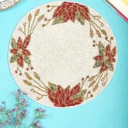 Aditya Impex White & Maroon Beaded Table Placemats-image-73