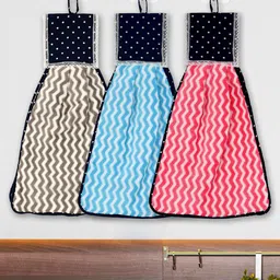 Kuber Industries Red & White 3 Pieces Chevron Print Kitchen Towel with Ties-19