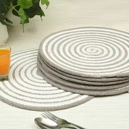 HOMADORN Grey & White 4 Pieces Cotton Round Reversible Table Placemats-14