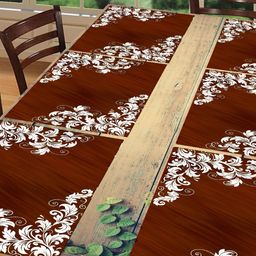 REVEXO White & Brown 6 Pieces Floral Printed Rectangular Reversible Table Placemats-18