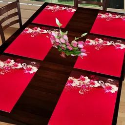 REVEXO Red & Pink 6-pcs Printed Rectangular Table Placemats-51