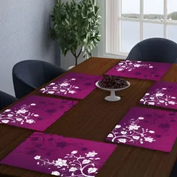 REVEXO Purple 6 Pieces Floral Printed Rectangle Table Placemats-28