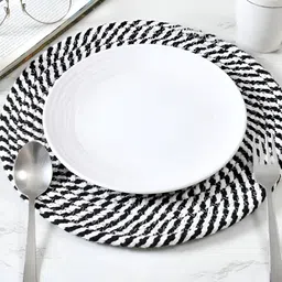 HOMADORN 4 Pieces Black & White Self Design Pure Cotton Round Table Placemats-19