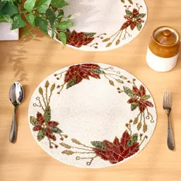 PURINA'S 2 Pcs White & Red Floral Beaded Table Placemats-picture-17