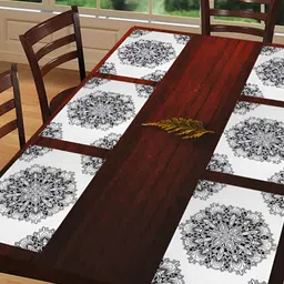 REVEXO White & Black 6 Pieces Printed Rectangular Table Placemats-16