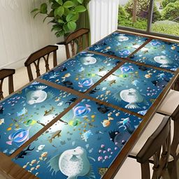 REVEXO Blue & White 6 Pieces Printed Rectangular Table Placemats-30