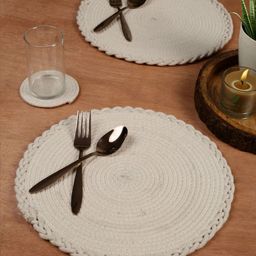 ANWYN Beige 6 Pieces Jute Cotton Round Table Placemats With Coasters-23