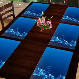 REVEXO Blue 6-pcs Printed Rectangular Non-Slip Table Placemats-31