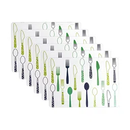 P-Plus International White & Green 6 Pieces Printed Rectangular Table Placemats-picture-45