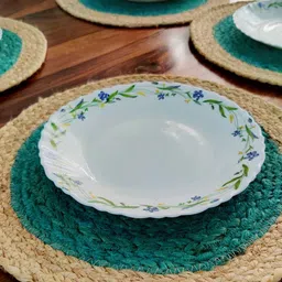 JASMEY HOMES Teal & Beige Set of 2 Round Jute Table Placemat-21