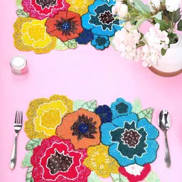 PURINA'S 2-Pcs Red & Blue Embellished Beaded Table Placemats-15