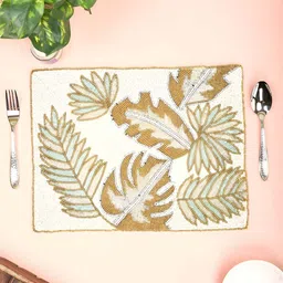 PURINA'S White & Gold Toned Embellished Dining Table Beaded Placemats-11