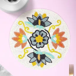 Aditya Impex White & Blue Floral Beaded Table Placemat-picture-10