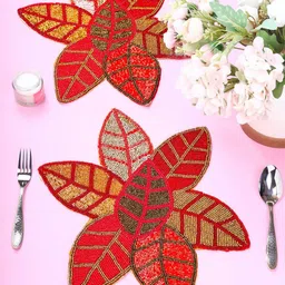Aditya Impex Red & Cream 2Pieces Beaded Table Placemats-image-62