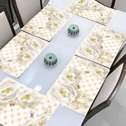 REVEXO Beige 6 Pieces Printed Rectangular Table Placemats-15