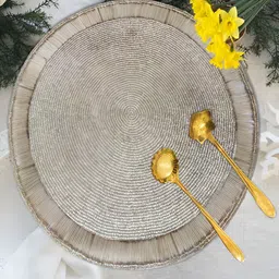 Good Vibes Grey Beaded Round Shaped Table Placemat-16