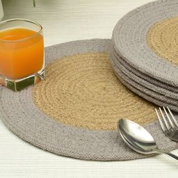 HOMADORN Brown & Grey 4 Pieces Braided Cotton Round Reversible Table Placemats-19