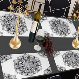 REVEXO Black 6 Pieces Floral Printed Table Placemats-51