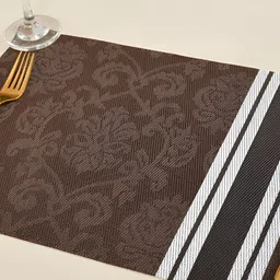 Yellow Weaves 4-Pcs Coffee-Brown & White Floral Printed Table Placemats-16