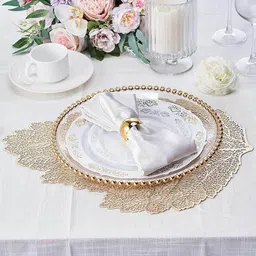 Dakshya Industries Gold-Toned 2-Pieces Floral Leaf Shape Table Placemats-25