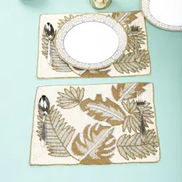 Aditya Impex White & Cream 2 Pieces Beaded Table Placemats-picture-6