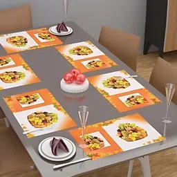 REVEXO Orange 6 Pieces Coloured & White Printed Anti-Slip Table Placemats-24