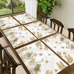 REVEXO Beige & Grey 6 Pieces Floral Pattern Rectangle Reversible Table Placemats-8