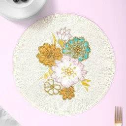 AIVIK White & Blue Floral Beaded Embellished Round Table Placemats-image-40