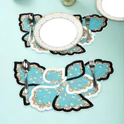 PURINA'S 2 Pcs Blue & Black Embellished Dining Table Beaded Placemats-image-76